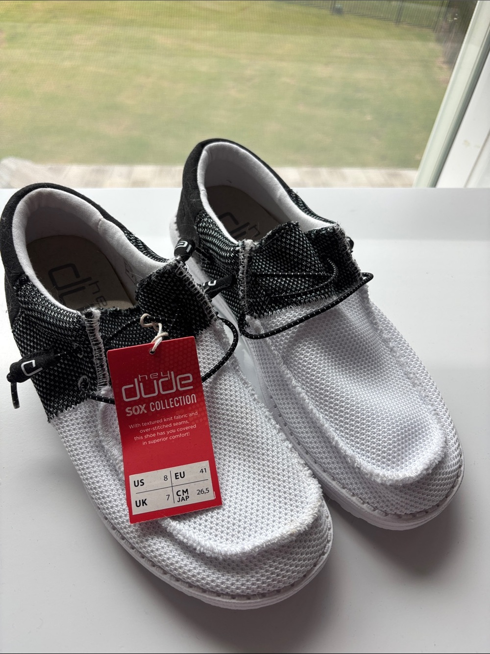 Hey Dude White and Black Casual Slip-On Sneakers